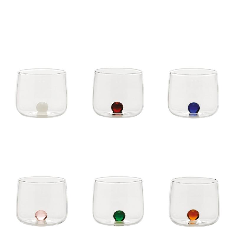 Zafferano Bilia Tumbler Junior Coffret de 6 petits verres pour liqueurs et amers en verre borosilicaté fait main avec base sphérique colorée, coule_0