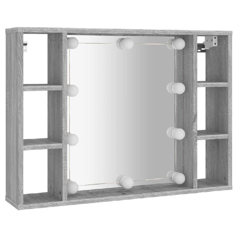 Armoire à miroir avec LED - 76 x 15 x 55 cm - Gris - 6 compartiments - Design mural_0