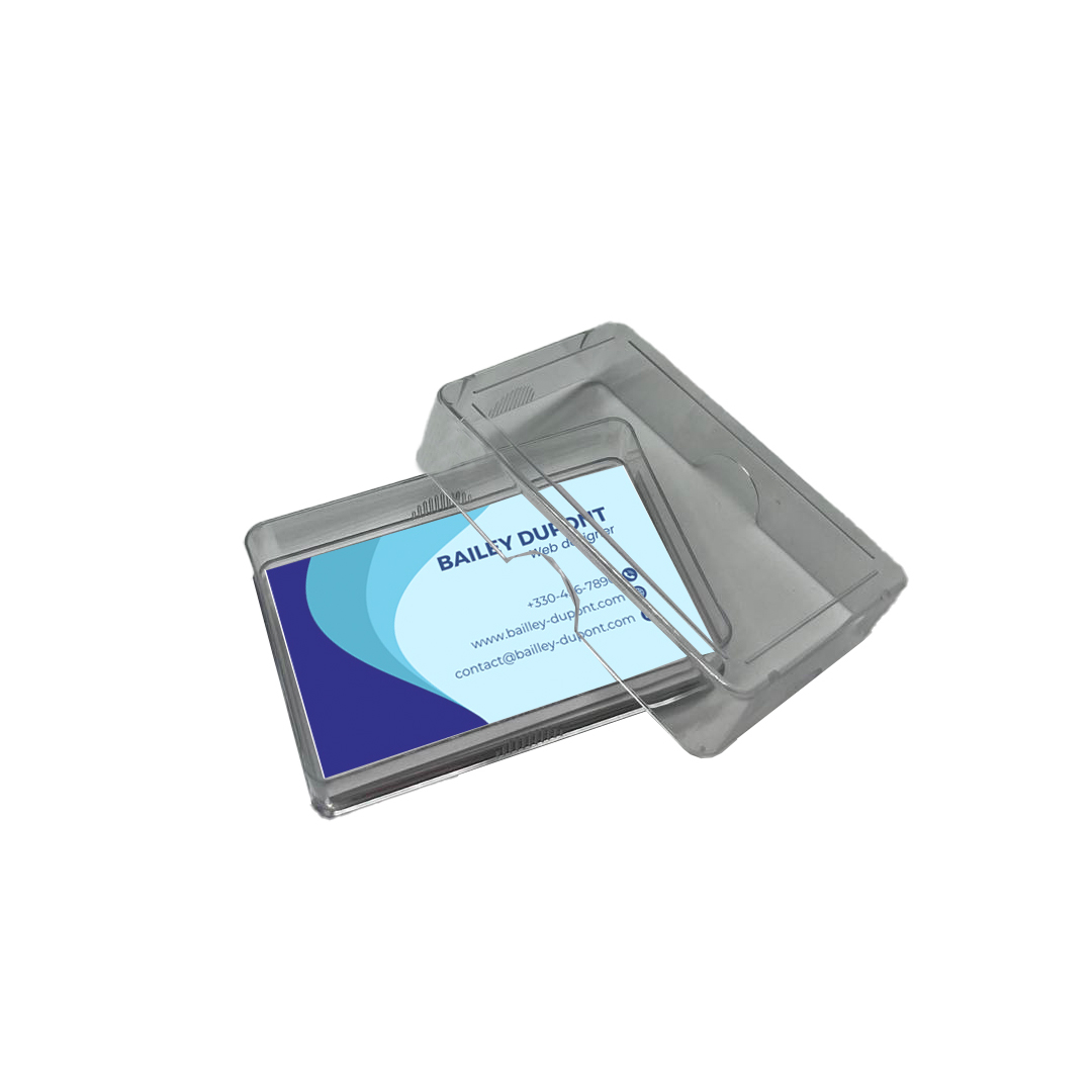 Boîte étui rigide pour cartes de visite 85x55mm - Réf : 312307 - plastique transparent, capacité 100 cartes_0