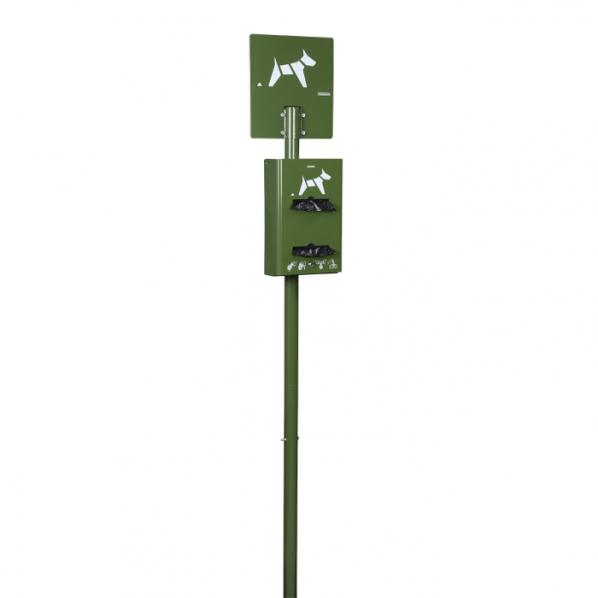 Borne de propreté hygiène canine - Distributeur de sacs en rouleaux - Vert olive - Marque Rolléco_0
