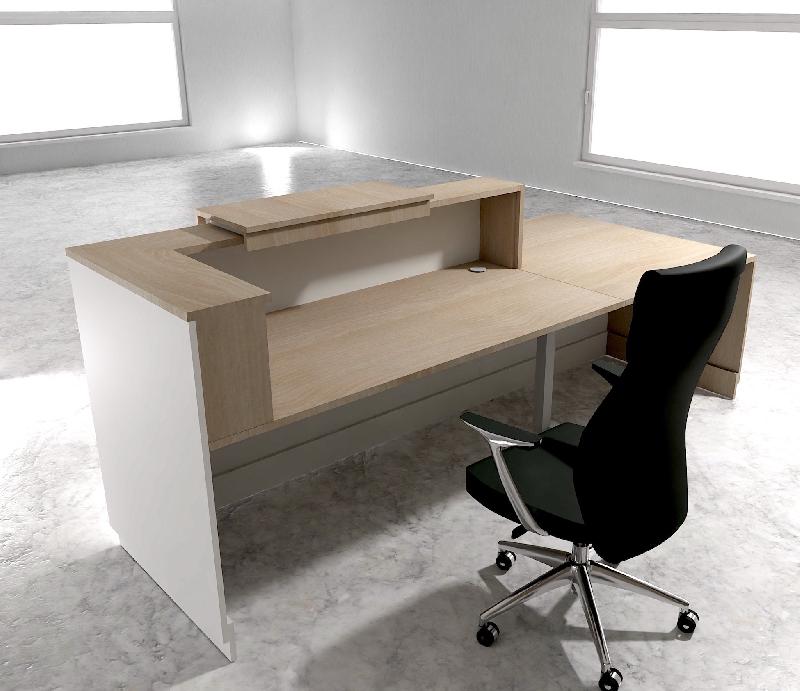 Bureau d'accueil ergonomique et Design Delta - Gauche, Blanc, Oui, 262, Acacia clair_0