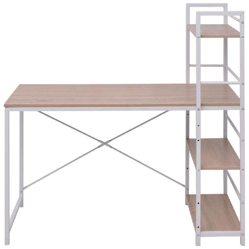 Bureau informatique avec bibliothèque à 4 niveaux - Chêne - 120x52x120 cm - Référence 0502090_0