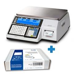 CAS CL5200N, balance étiqueteuse  homologuée, portée 6/15kg, échelon 2/5g + 05 rouleaux des étiquettes préimprimées en bleu - CL52N-SET-15B-THESTD10FR_0