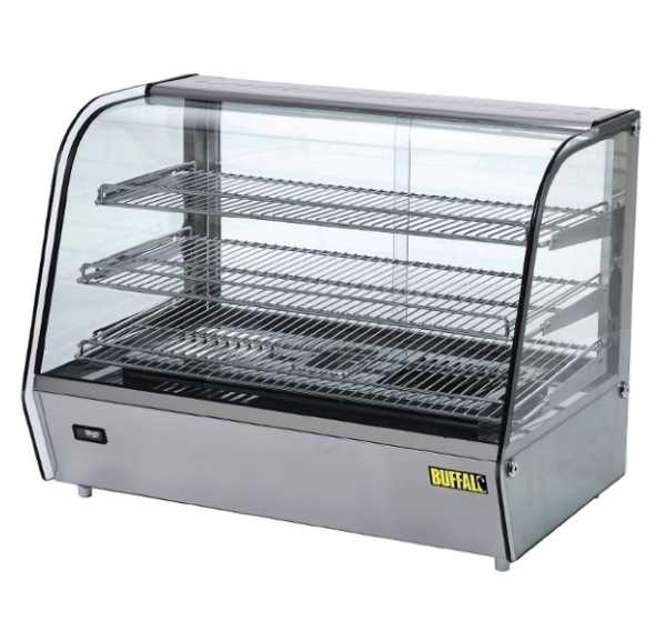 Cd232 - Vitrine chauffante bain-marie Buffalo - 3 étagères chromées, vitre bombée, inox - L.868 x P.568 x H.670 mm_0