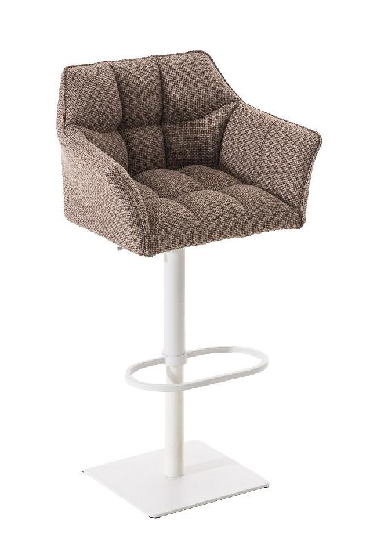 Décoshop26 - Tabouret de bar chaise haute de comptoir couture carrées assise en tissu marron terre cadre en métal blanc 10_0004756 - marron métal_0