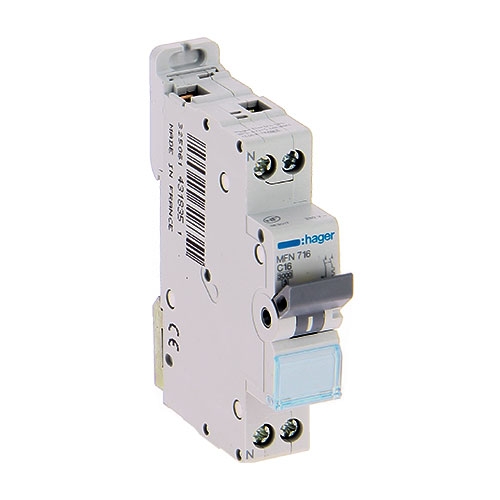 HAGER DISJONCTEUR 16A PH+N COURBE C 3KA 230V - MFN716 - HAGER