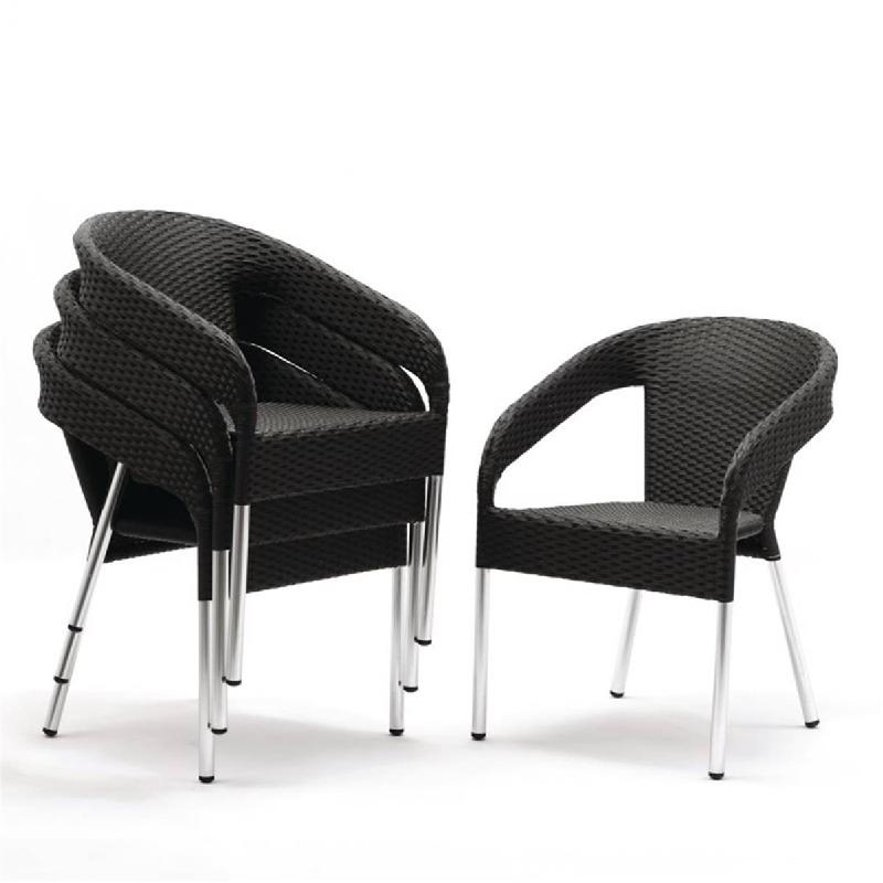Fauteuils enveloppants bistro en rotin PE anthracite (lot de 4) | Bolero - CG223_0