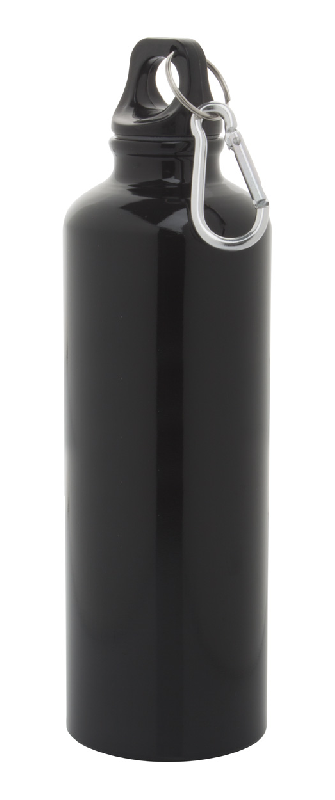 Gourde de sport en aluminium - 750 ml - avec mousqueton - couleur noire_0
