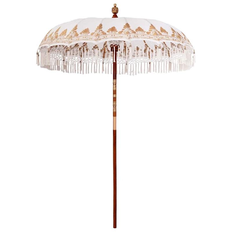 Helloshop26 - Parasol balinais rond 185 x 185 x 260 cm protection solaire élégant style tropical en coton crème 02_0058813 - Bambou 3000240789878_0