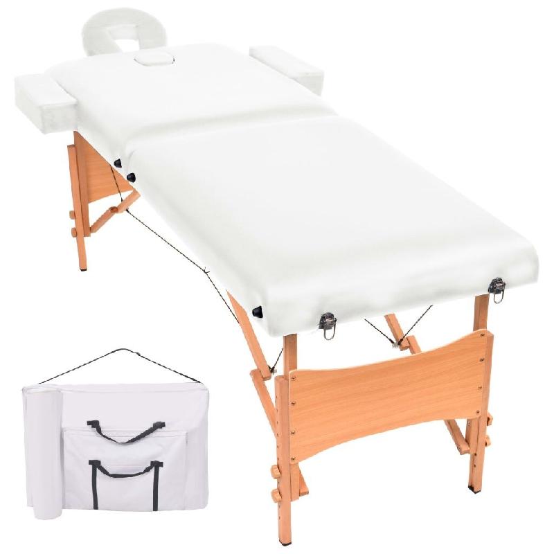 Helloshop26 - Table de massage pliable à 2 zones 10 cm d'épaisseur blanc 02_0001866 - blanc Bois massif 3000089531539_0