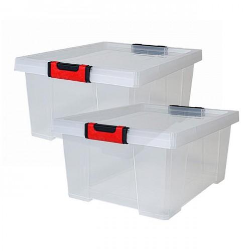 LOT DE 2 BOITES DE RANGEMENT AVEC COUVERCLE CLIPSTOCK - 30L - NATUREL EDA PLASTIQUES
