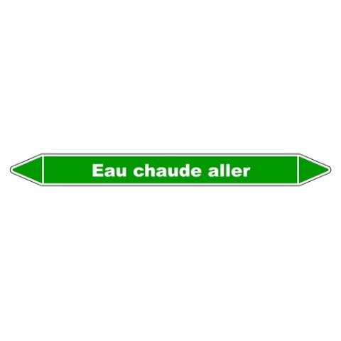 LOT DE 4 - MARQUEUR TUYAUTERIE - EAU CHAUDE ALLER - VINYLE LAMINÉ 355 X 37 MM