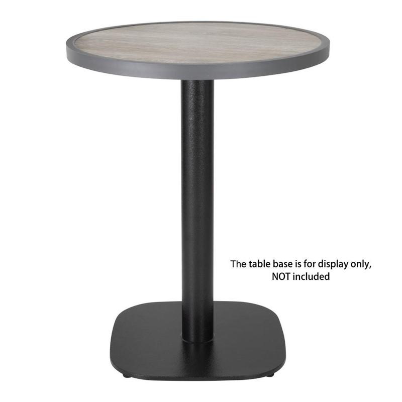 Plateau de table extérieur rond en verre trempé effet grain de bois bord gris 580mm | Bolero - DL486_0