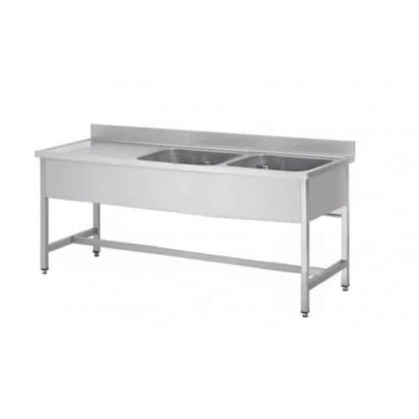Plonge démontable sur pieds carrés - inox AISI 304 - 2 bacs à droite - P-600 mm - Longueur 1800 mm - Réf DCPL186-2BD-1_0