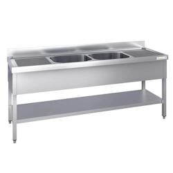 Plonge inox 2000x700mm avec 2 bacs au centre et égouttoir gauche et droite PREMIUM - GOLDINOX - inox 3701770816194_0