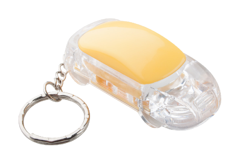 Porte-clés publicitaires en forme de voiture - plastique jaune avec lampe LED blanche et pile bouton incluse_0