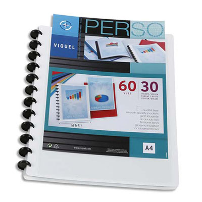 PROTEGE-DOCUMENTS VIQUEL MAXI GEODE - EN POLYPROPYLENE OPAQUE 5/10E - COUV PERSONNALISABLE - 60 VUES - BLANC
