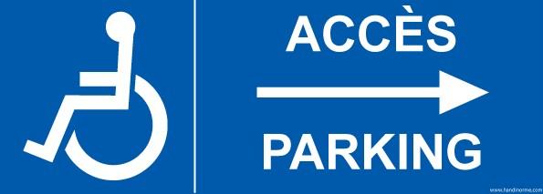 LOT DE 5 - PANNEAU ACCÈS PARKING FLÈCHE À DROITE AVEC PICTO PMR - 210 X 75 - VINYLE SOUPLE AUTOCOLLANT