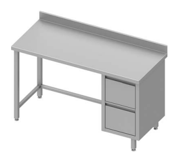Table de travail inox adossée avec deux tiroirs  à droite sans étagère 1300x800x900 - 930258130_0