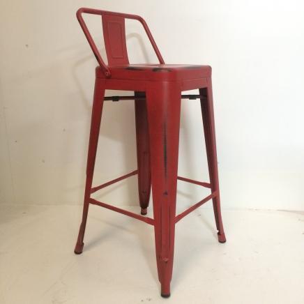 Tabouret de bar en metal factory avec dossier - rouge vintage - h.Assise 68cm_0