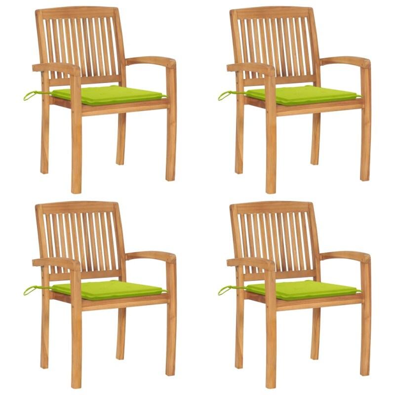 VidaXL Chaises De Jardin Empilables Avec Coussins Lot De 4 Teck Solide - vert 3073221_0