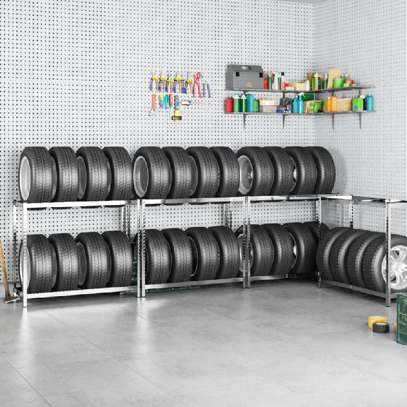 Vidaxl porte-pneus à 2 niveaux 4 pcs argenté 110x40x110 cm acier 3154231_0