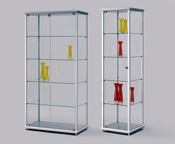 Vitrine de présentation - 455 mm de profondeur - 4 tablettes en verre réglables - Finition argent_0