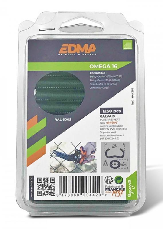 AGRAFE À GRILLAGE OMEGA 16MM VERTE BOÎTE DE 1250 - EDMA - 044201
