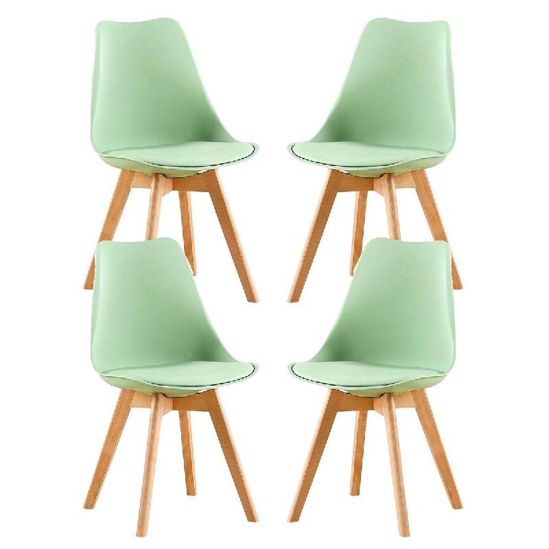 4 Chaises Tulipes Salle à Manger Scandinaves Bm Home Salle de Bureau, Pieds en Bois de Hêtre Massif, Couleur VERTE - 3666630012096_0