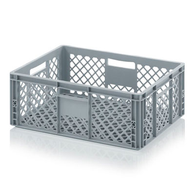 Bac gerbable ajouré norme Europe - plastique gris RAL 7001 - L 60 x P 40 x H 15 cm - capacité 28L_0