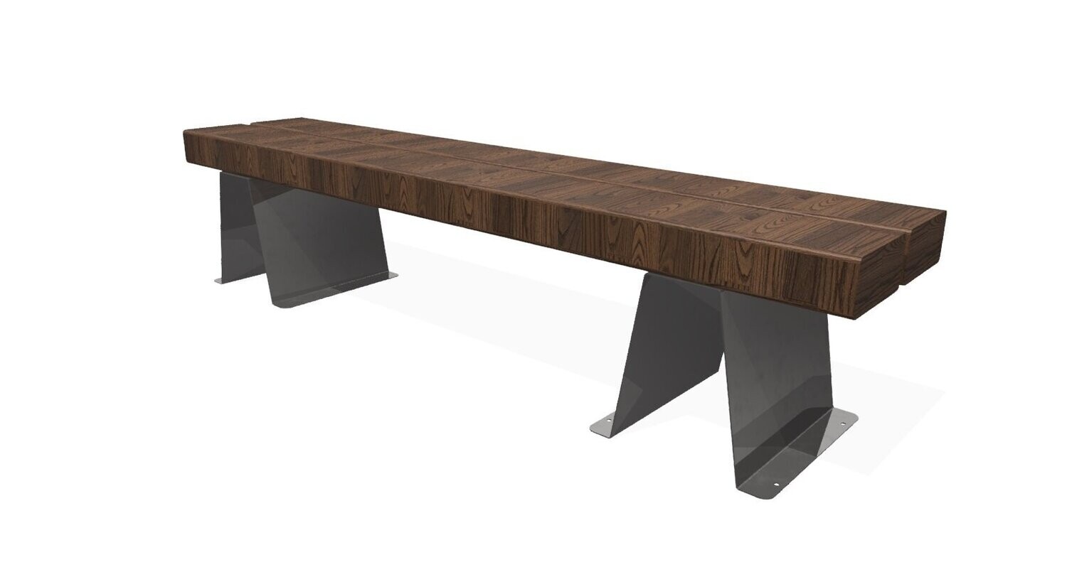 Banc en acier inoxydable et bois classe IV - Référence MUB19 - Design traverses 2m, pin durable_0