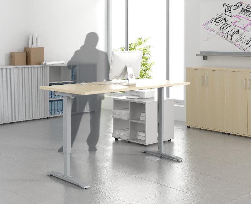 Bureau individuel réglable en hauteur - MDD - Alu, Blanc, 80 x 60 cm_0