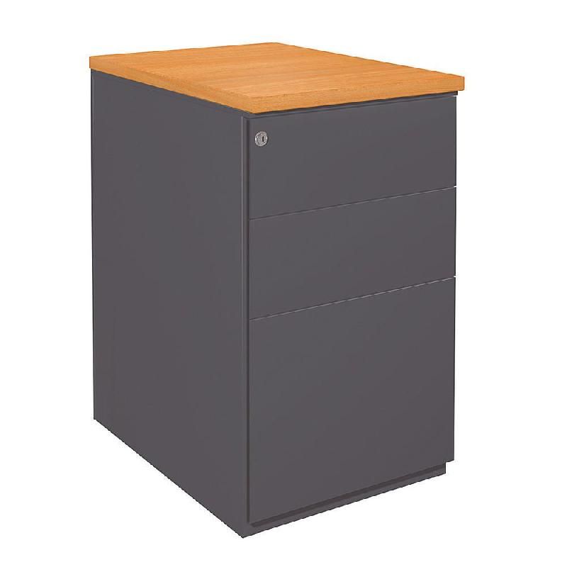 CAISSON HAUTEUR BUREAU MÉTAL NF ENVIRONNEMENT ANTHRACITE TOP CÈDRE, H.72 X L. 42 X P. 60 CM