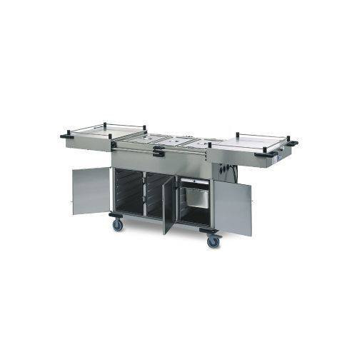 CHARIOT BAIN MARIE SUR 3 COMPARTIMENTS CHAUFFANTS AVEC COUVERCLE COULISSANT HUPFER