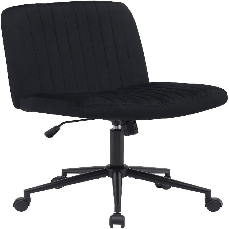 Décoshop26 - Chaise de bureau contemporaine surpiqûres verticale en velours noir réglable en hauteur et rotatif à 360 degrés 10_0007035 - noir 30_0