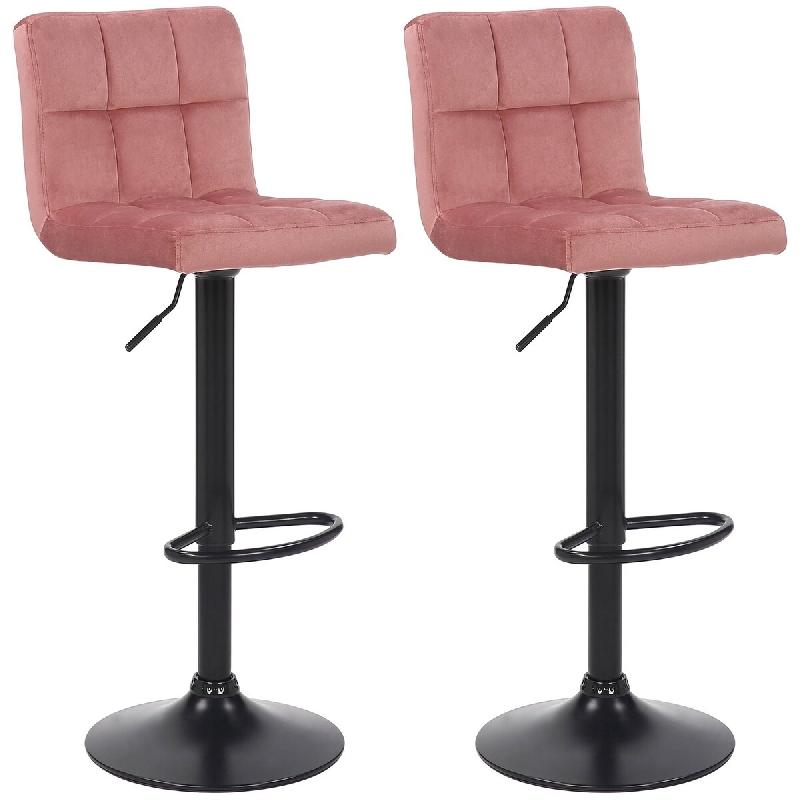 Décoshop26 - Lot de 2 tabourets de bar en velours rose coutures décoratives piètement métal noir 10_0006070 - noir métal 3000265372291_0