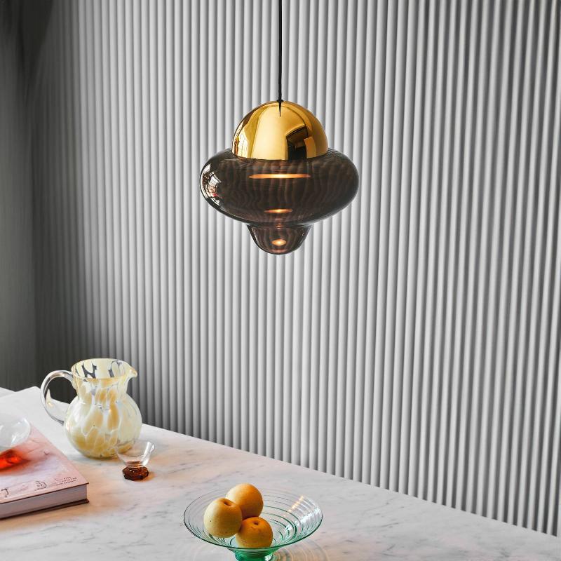 DESIGN BY US SUSPENSION LED NUTTY XL, BRUN / DORÉ, Ø 30 CM, VERRE