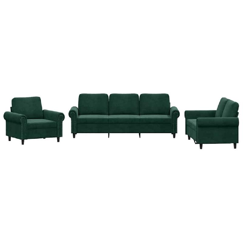 Ensemble de canapés 3 pcs avec coussins Vert foncé Velours Modèle Norevion - 8721012071391_0