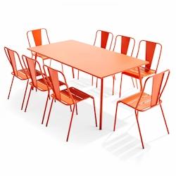 Oviala Business Ensemble table de jardin et 8 chaises bistrot en acier orange - Oviala - orange acier 109516_0