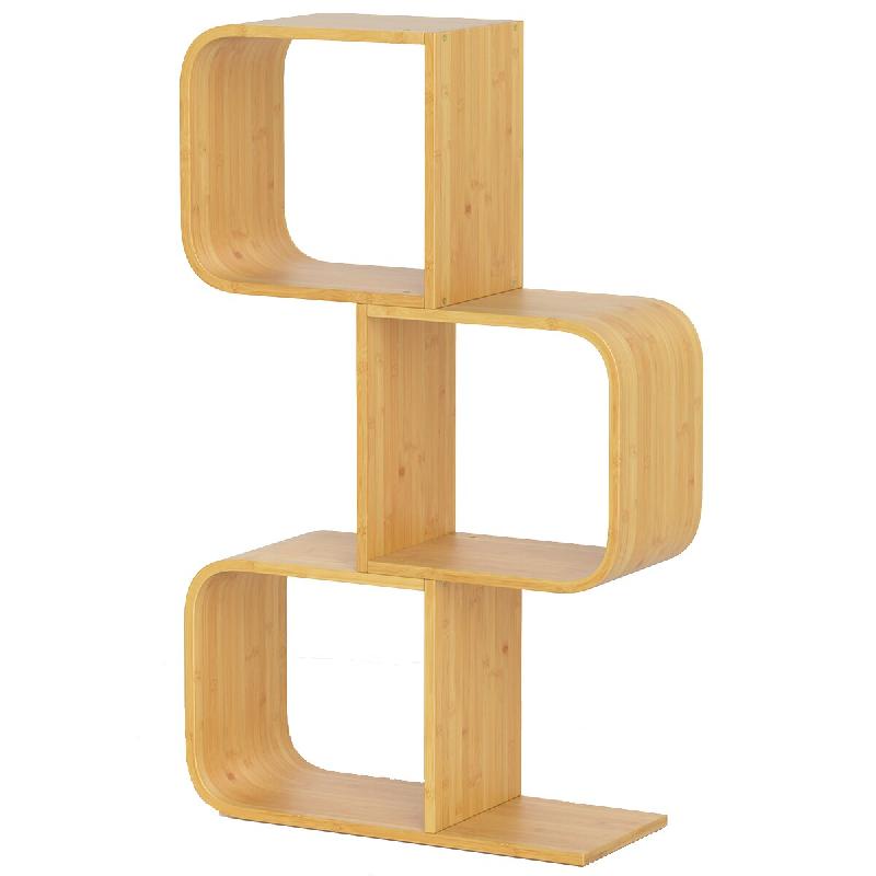 Étagère en forme de S COSTWAY, étagère sur pied en bambou, étagère cubique, étagère décorative géométrique - marron Bois manufacturé VH33116ZM_0