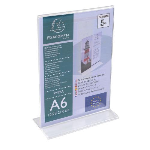 Exacompta porte-visuel de comptoir droit vertical A6 - Cristal 86158D avec base stable_0