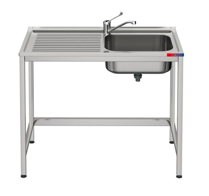 Gasfrit- Evier sous plan 1 bac et 1 égouttoir et robinet industriel double égouttoir inox 800 x 500 x 850 mm - inox gf3201gf3_0