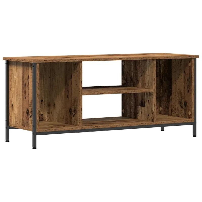Helloshop26 - Meuble TV rectangulaire contemporain avec étagère 102 x 35 x 45 cm en bois d'ingénierie bois ancien 02_0052427 - Bois massif 30002374_0