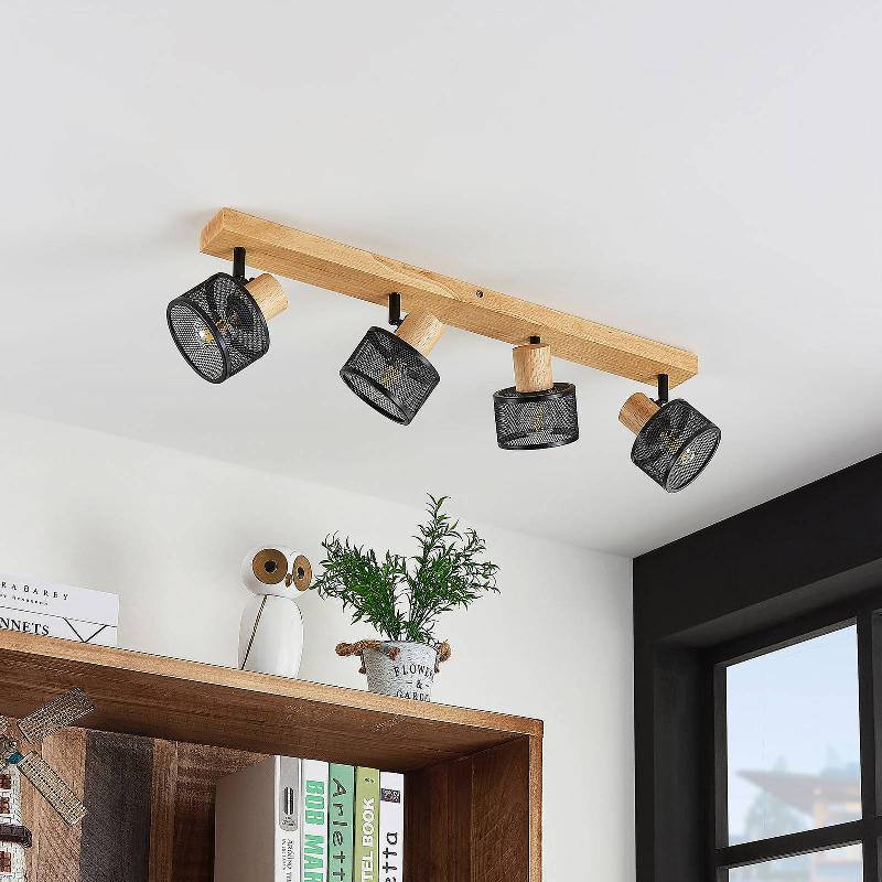 LINDBY SPOT POUR PLAFOND EVINORA, 77 CM, NOIR, 4 LAMPES, BOIS