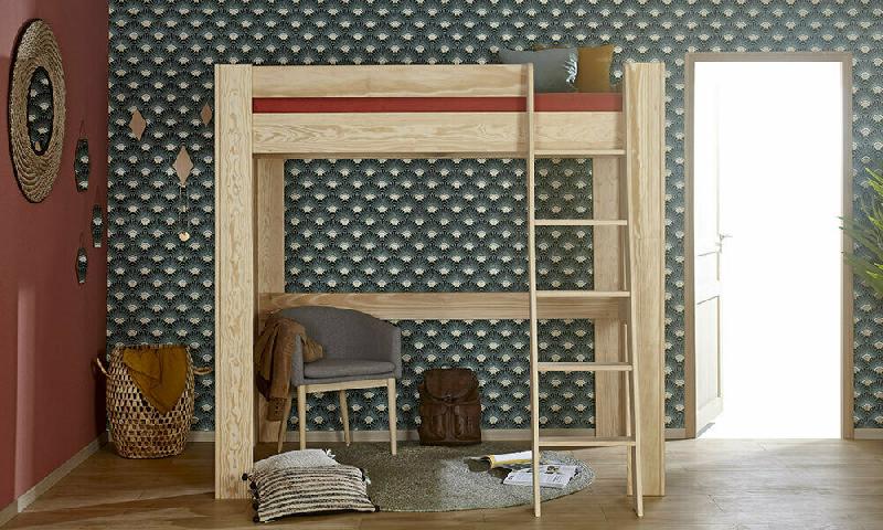 PACK LIT MEZZANINE ÉCHELLE PAROS + MATELAS  BOIS NATUREL 90X190 CM/OPT:MATELAS ELBE HD