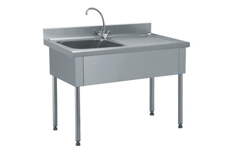 PLONGE 1 BAC ÉGOUTTOIR À DROITE AVEC ROBINETTERIE MÉLANGEUSE LONGUEUR 1200 MM