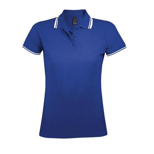POLO PERSONNALISABLE FEMME EN COTON PEIGNÉ ROYAL/BLANC