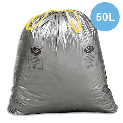 SACS POUBELLE A LIENS COULISSANTS STANDARDS - 50 LITRES - 28 MICRONS - BOÎTE DE 100