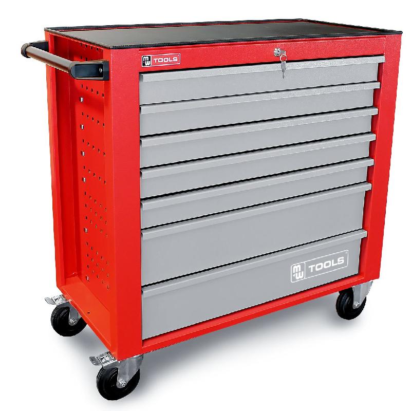Servante d'atelier 7 tiroirs rouge et grise large 940 mm en acier soudé verrouillable roues ø125 mm MW Tools GW207_0