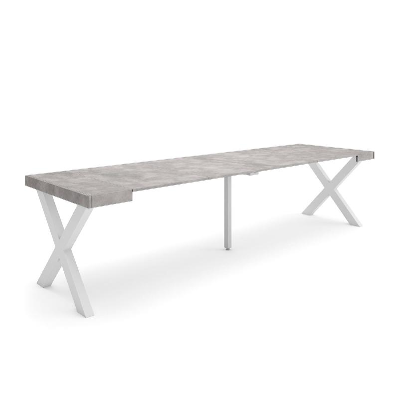 SKRAUT HOME Table console extensible, 300, Pour 14 personnes, Pieds bois massif, Ciment - gris Bois manufacturé 383_18_0